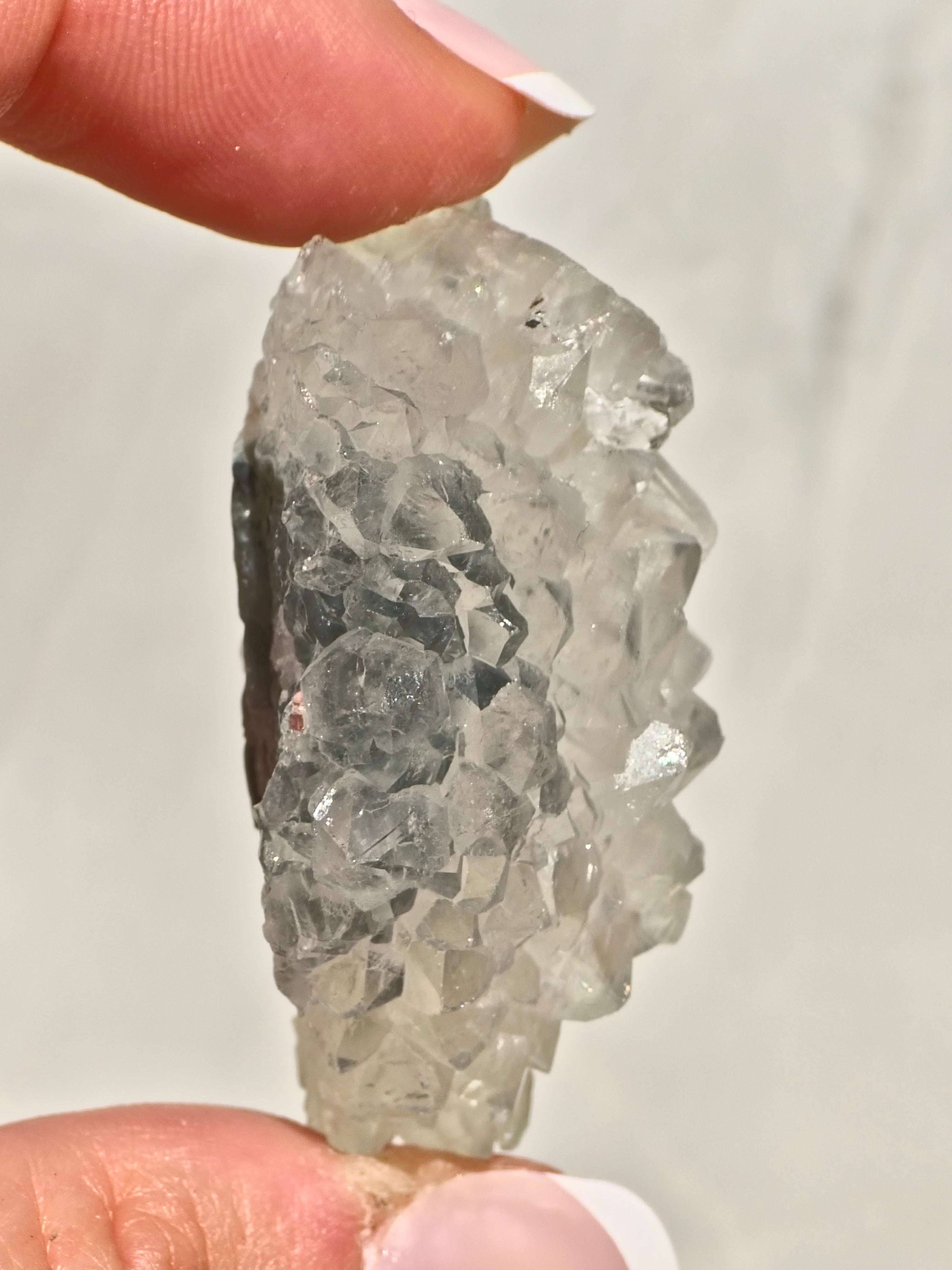 Radiating “Flower Formation” Apophyllite on Blue Chalcedony Cluster (AAA Grade)