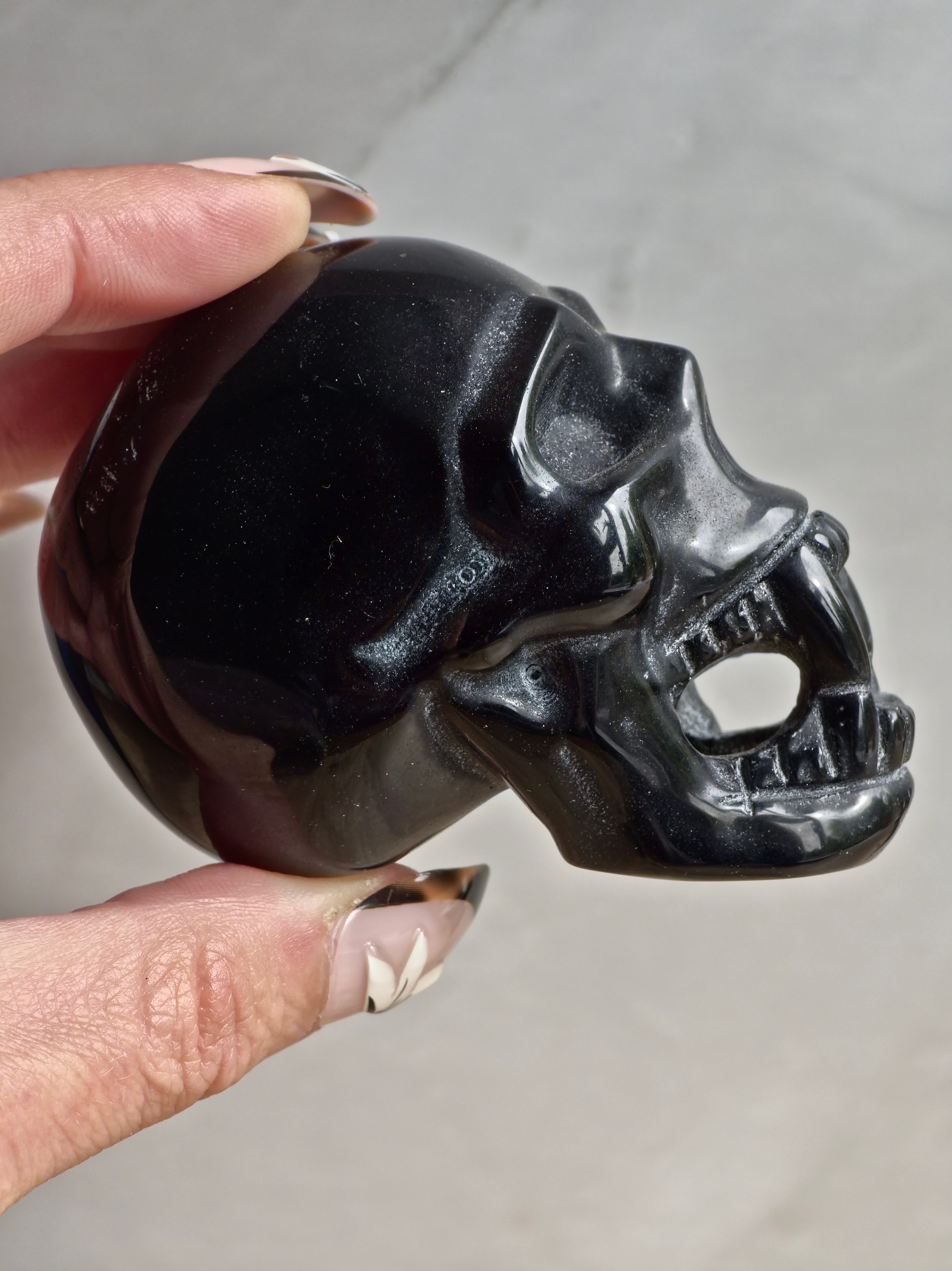 Obsidian Vampire Skull Carving