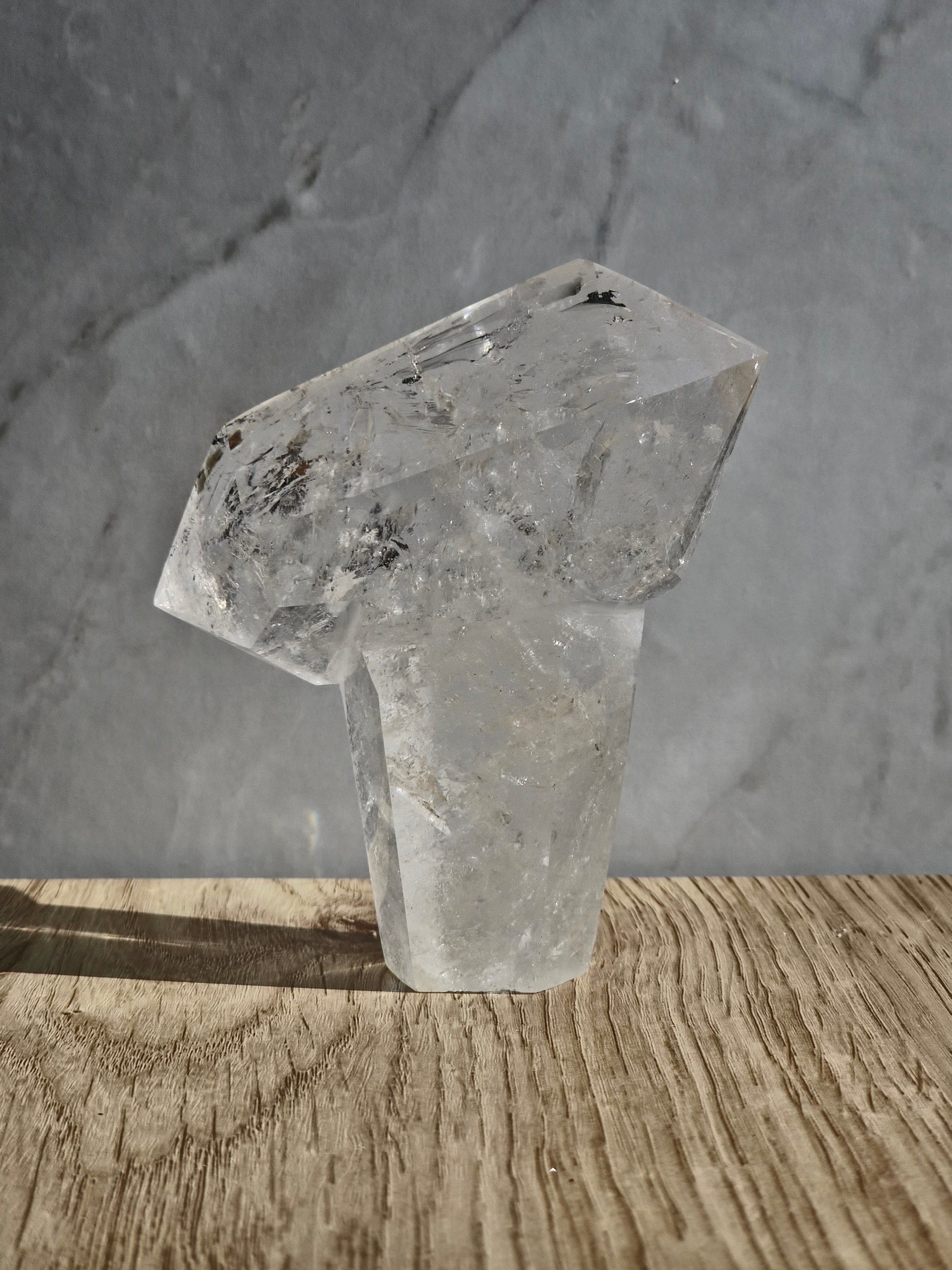 Clear Quartz Imtersecting Twin Firmation with Inclusions and Rainbow Refraction