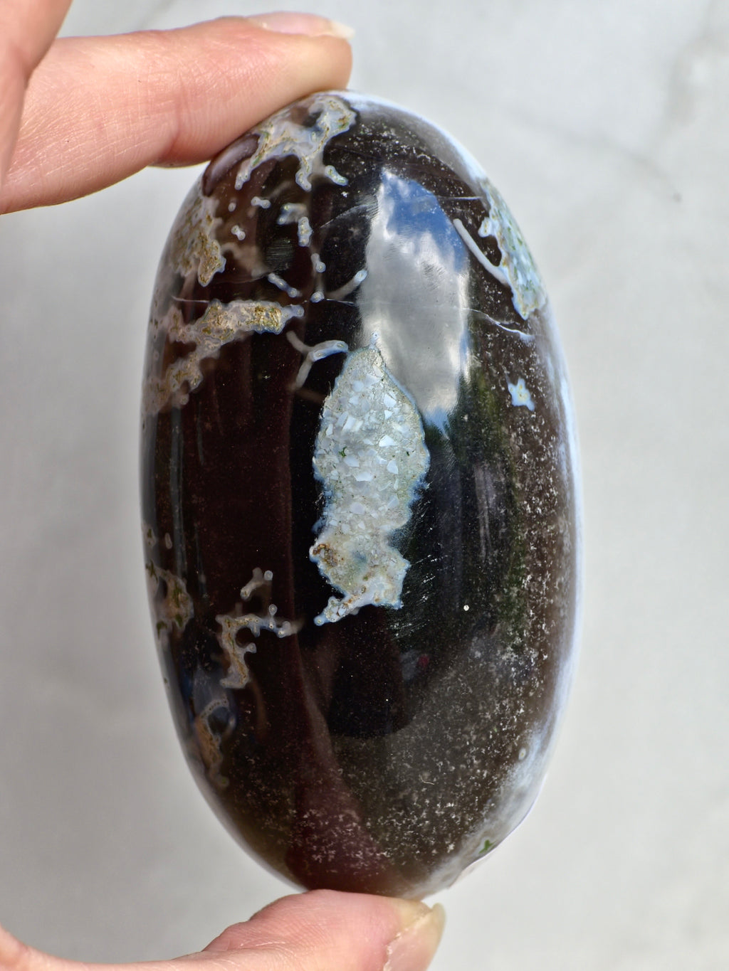 Blue Indian Opal with Moss Agate Inclusions Shiva Lingham
