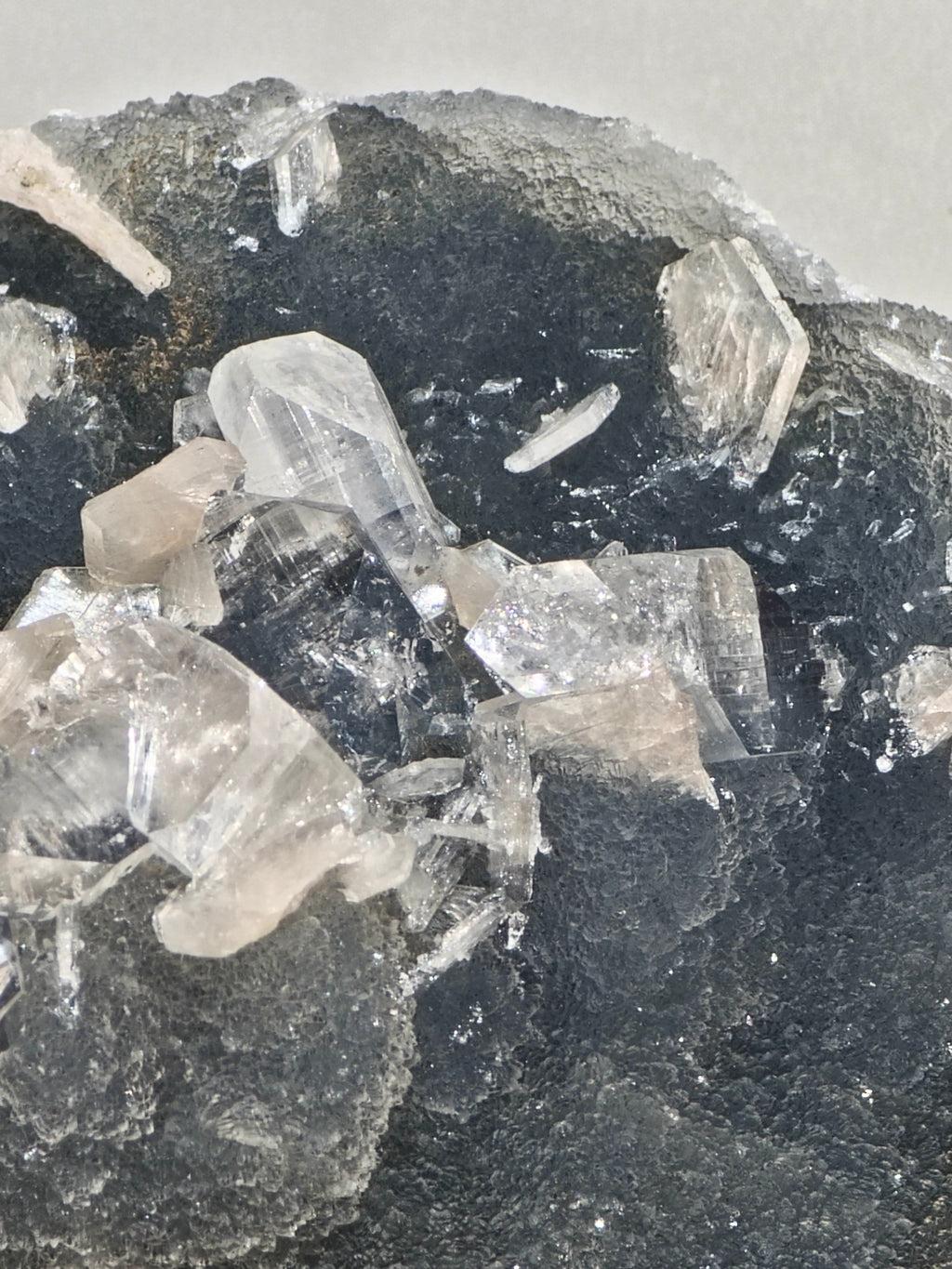 AAA Diamond Apophyllite on Blue Chalcedony with Peach Stilbite