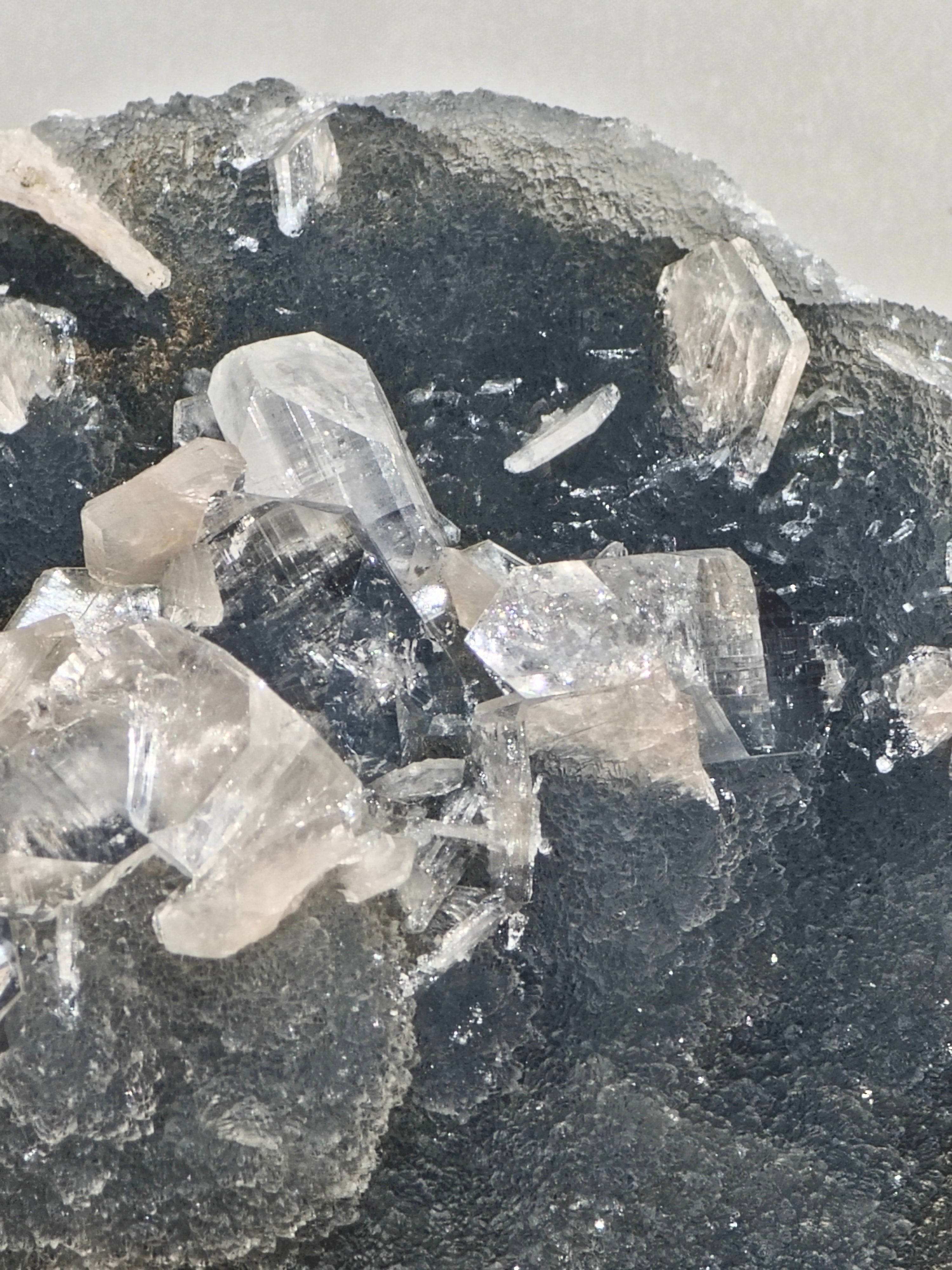 AAA Diamond Apophyllite on Blue Chalcedony with Peach Stilbite