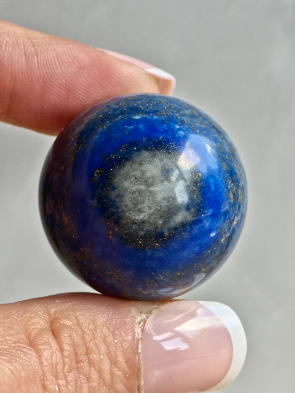 Lapis Lazuli Sphere — Deep Blue with Calcite Core + Pyrite Inclusions
