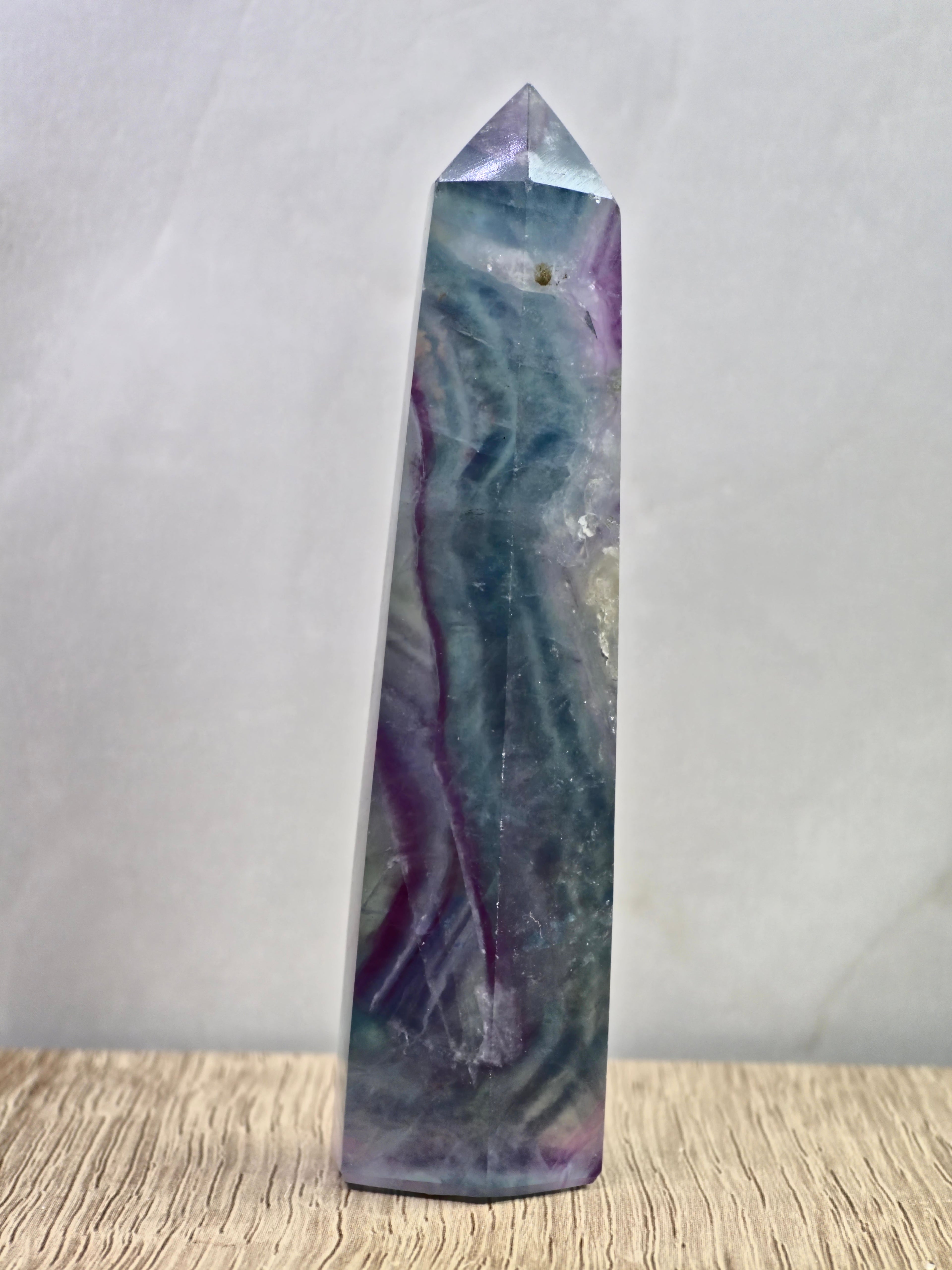 Banded Fluorite Tower — Purple & Blue Zoning with Layered Growth Structure