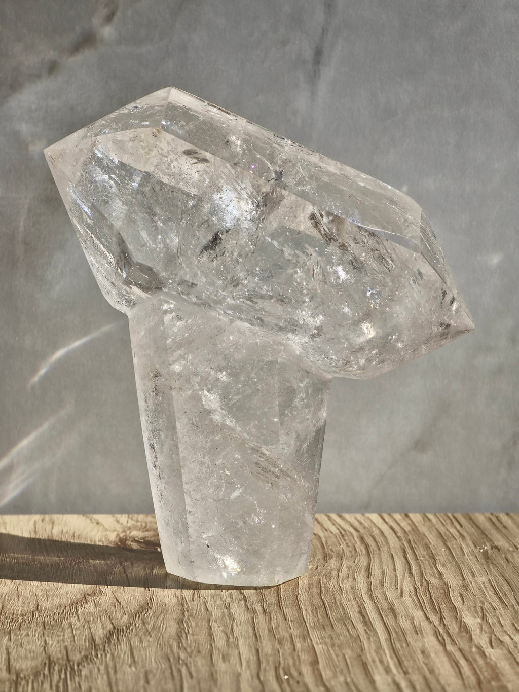 Clear Quartz Imtersecting Twin Firmation with Inclusions and Rainbow Refraction