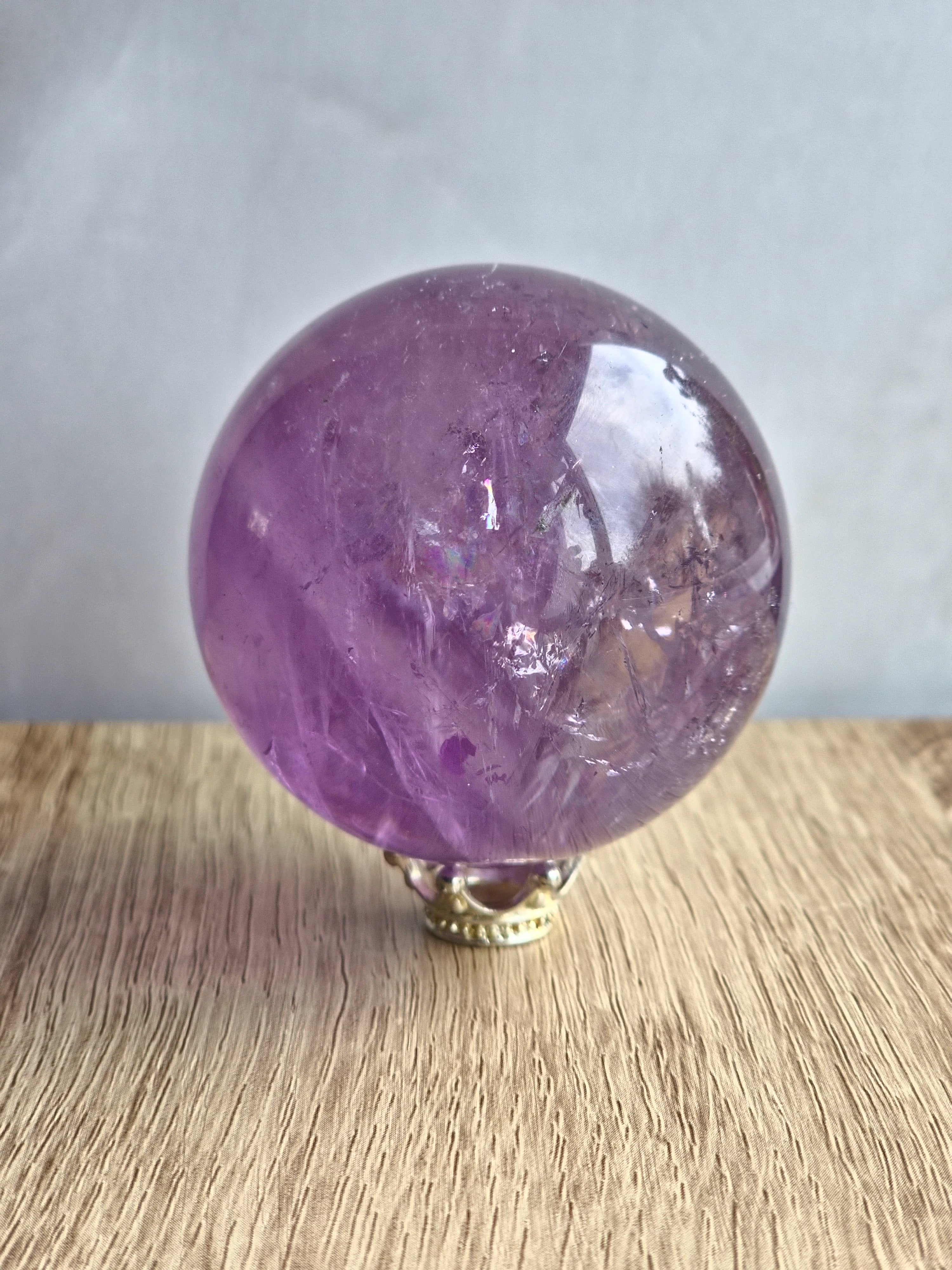Lavender Amethyst Sphere with Internal Veils & Subtle Rainbow Flash