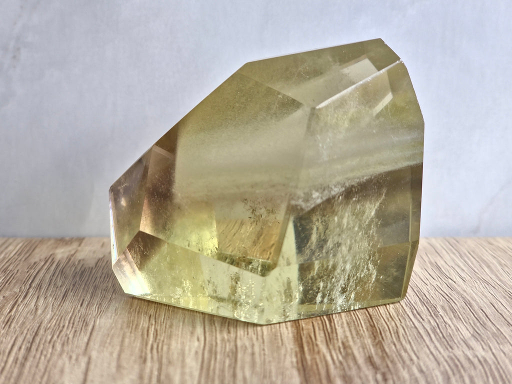 Citrine freeform with white and smoky phantom lines