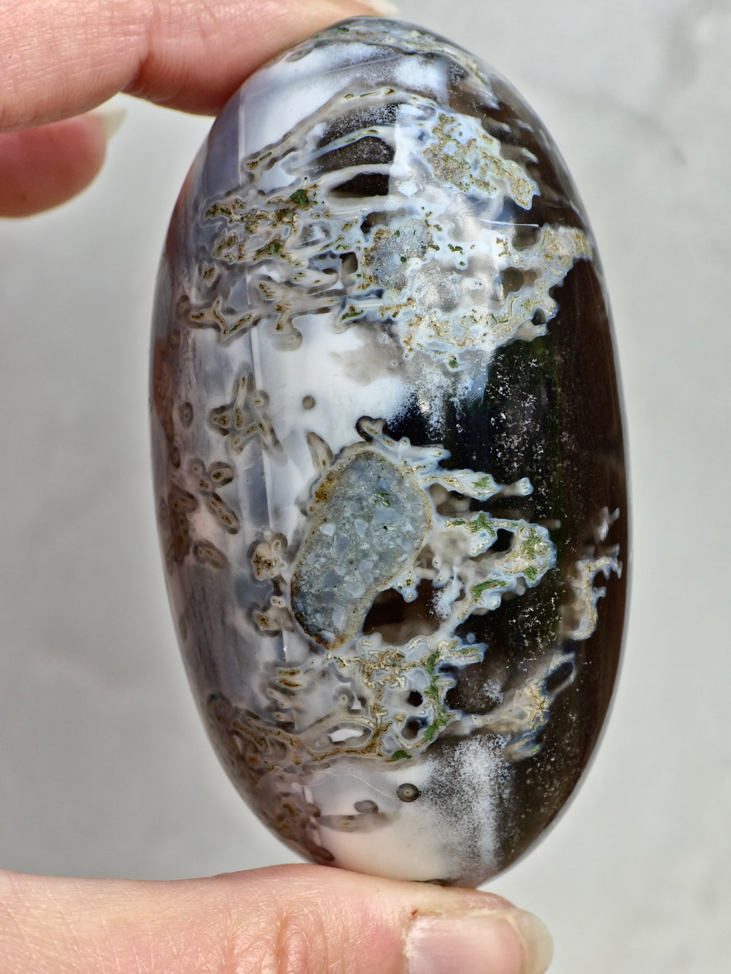 Blue Indian Opal with Moss Agate Inclusions Shiva Lingham