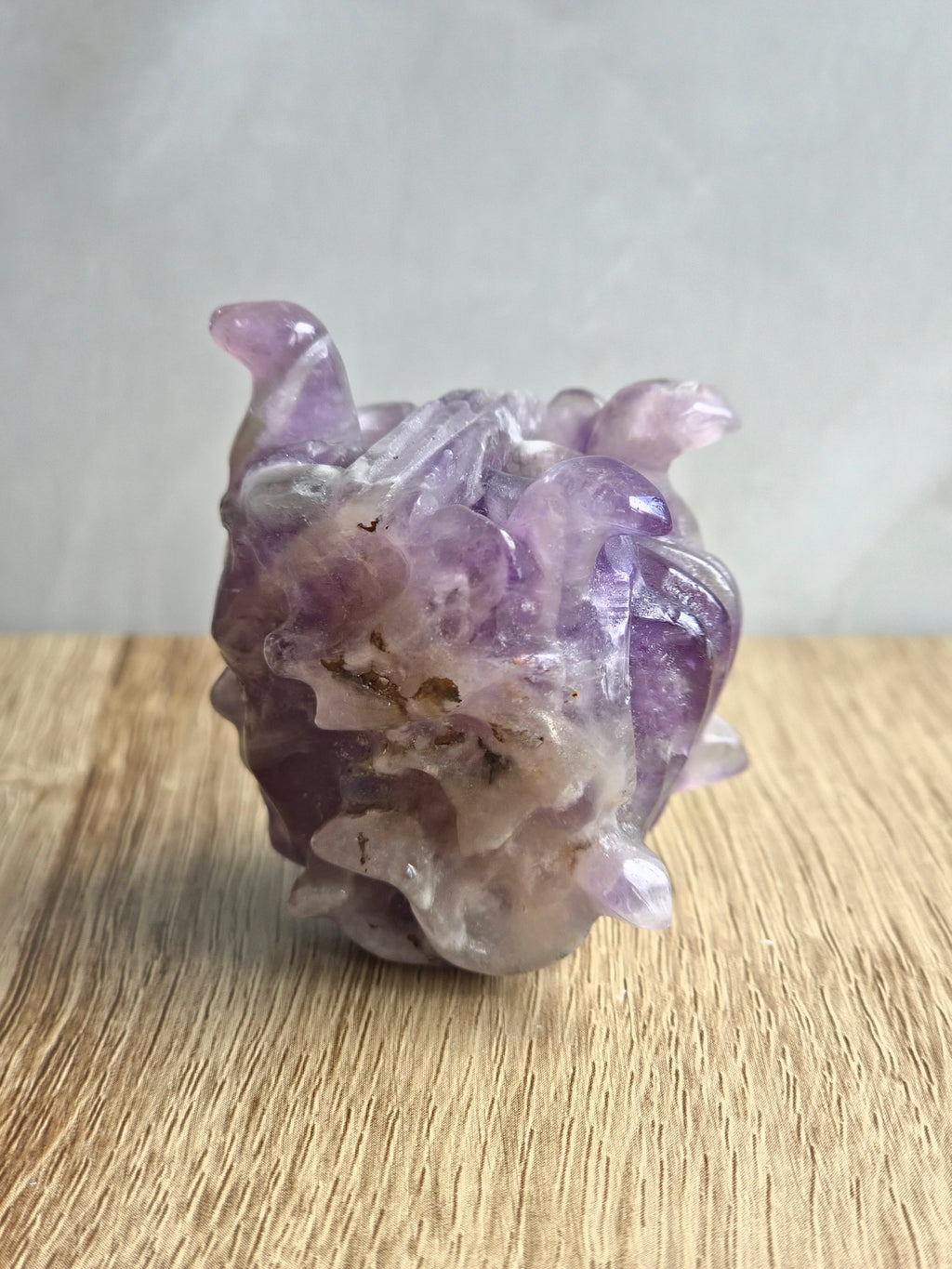 Amethyst Medusa Carving with Chevron Patterning & Natural Inclusions