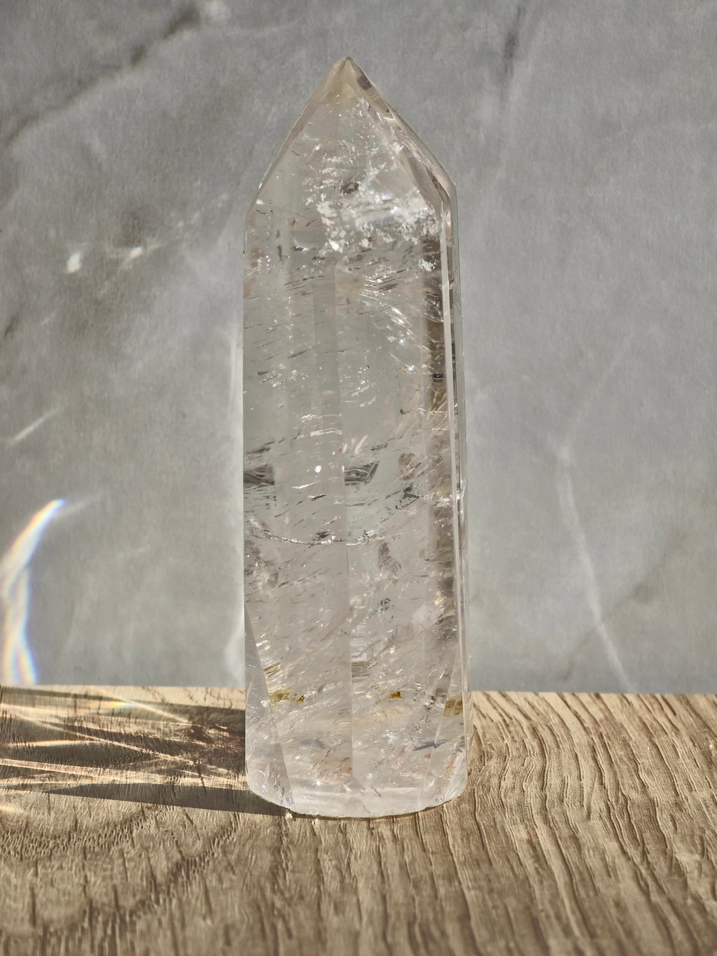 Clear Quartz Twin Tower with rainbow refractions