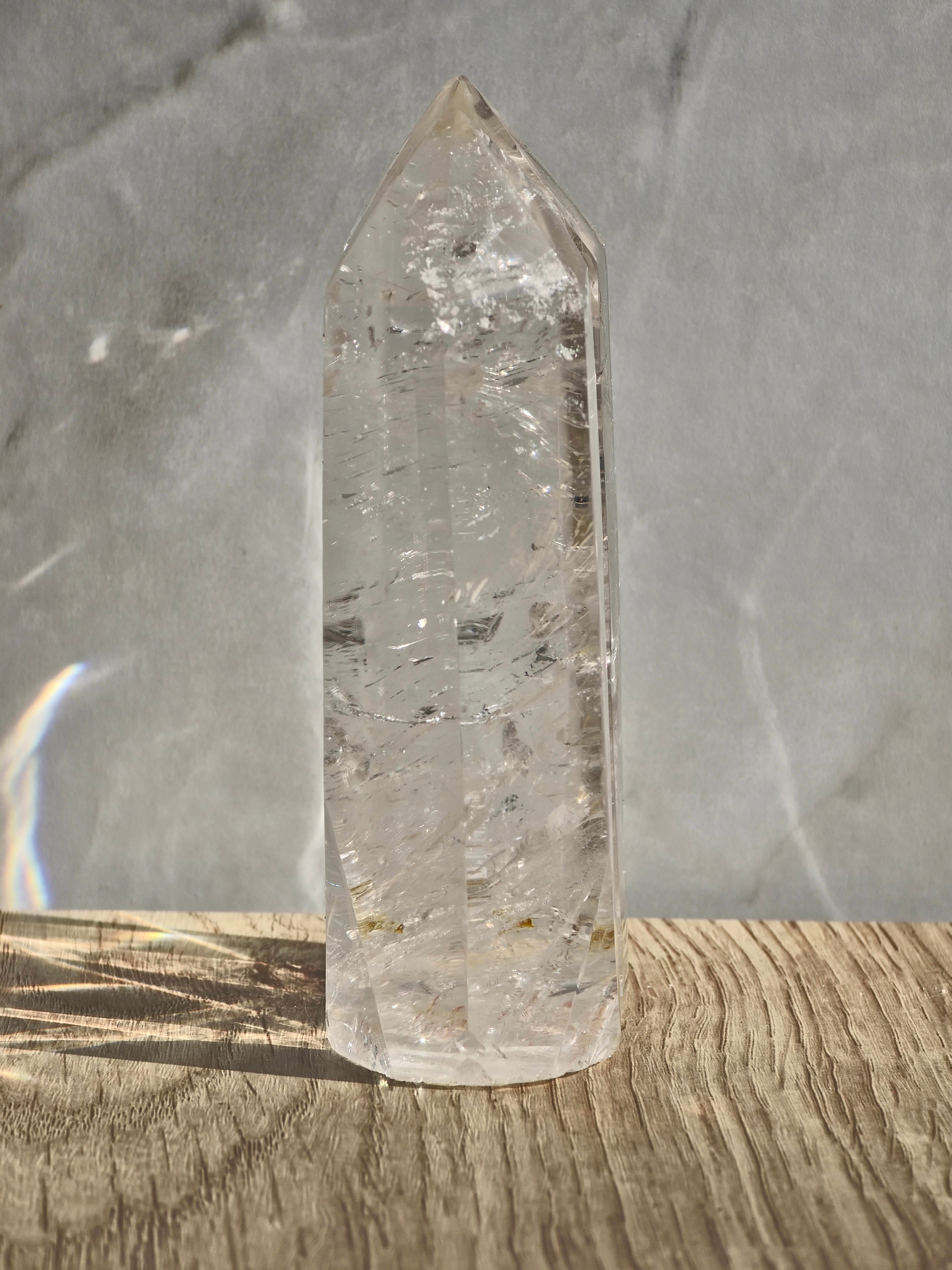 Clear Quartz Twin Tower with rainbow refractions