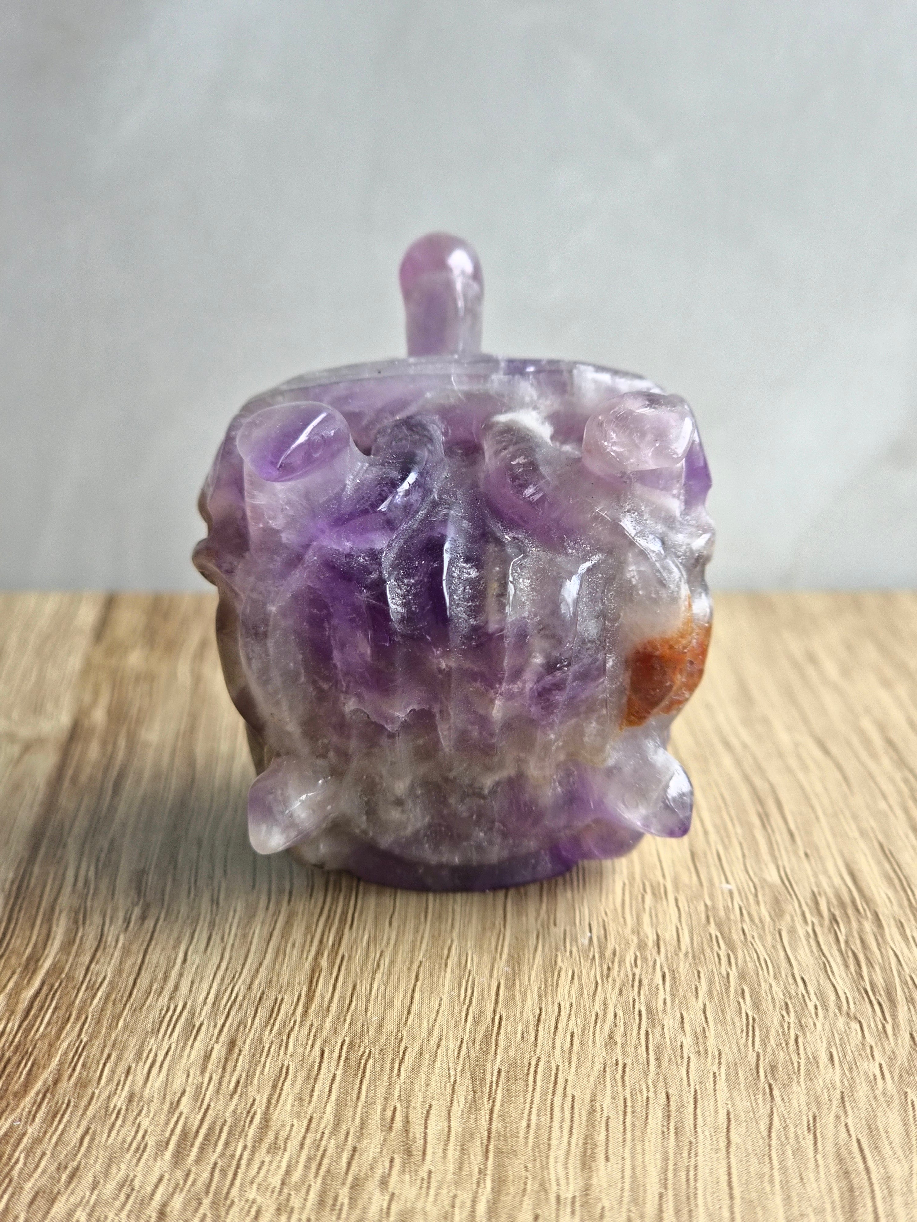 Amethyst Medusa Carving with Chevron Patterning & Natural Inclusions