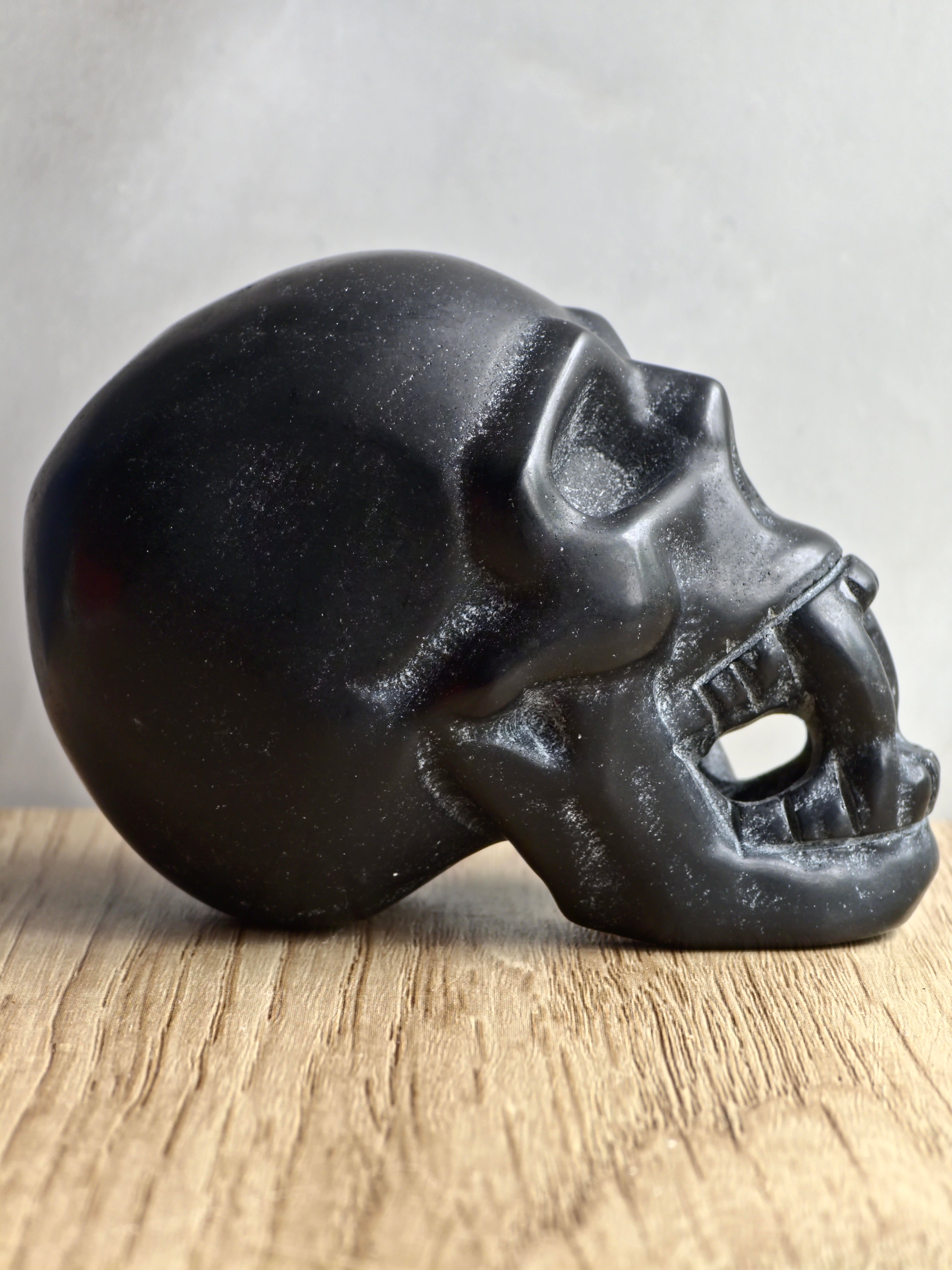 Matt Black Obsidian Vampire Skull Carving
