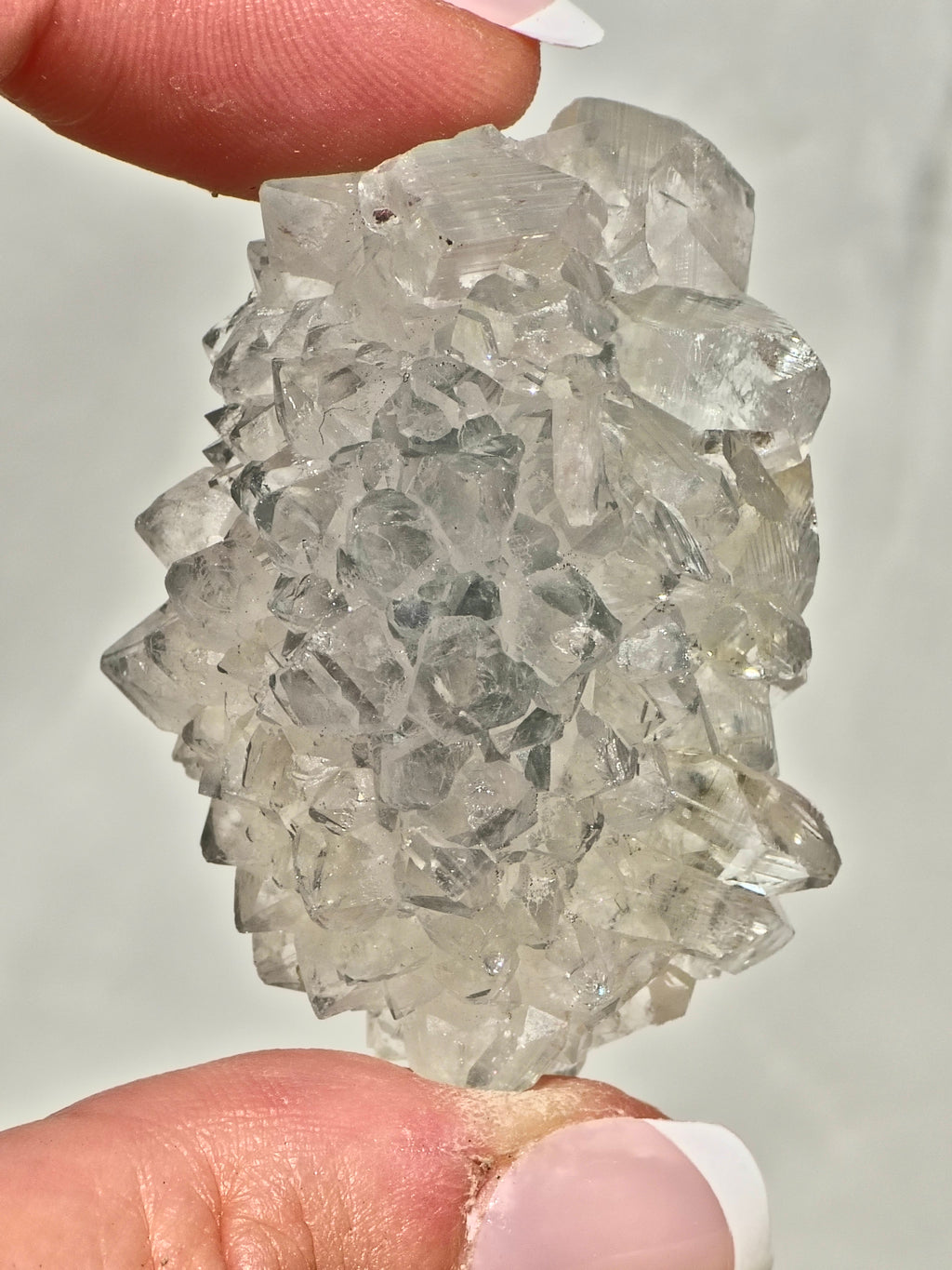 Radiating “Flower Formation” Apophyllite on Blue Chalcedony Cluster (AAA Grade)
