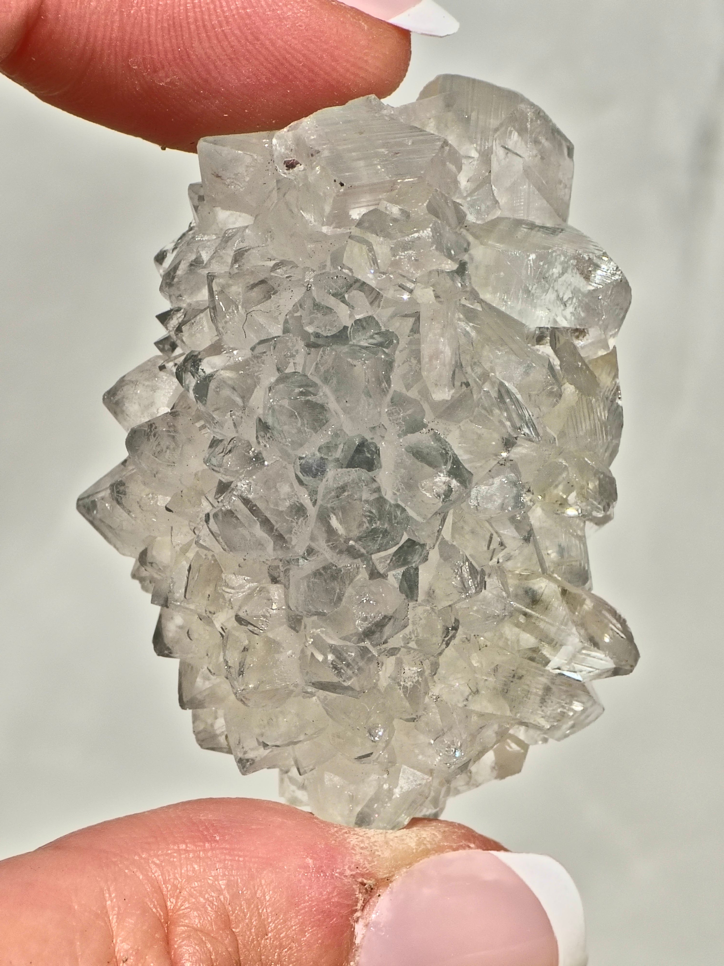 Radiating “Flower Formation” Apophyllite on Blue Chalcedony Cluster (AAA Grade)