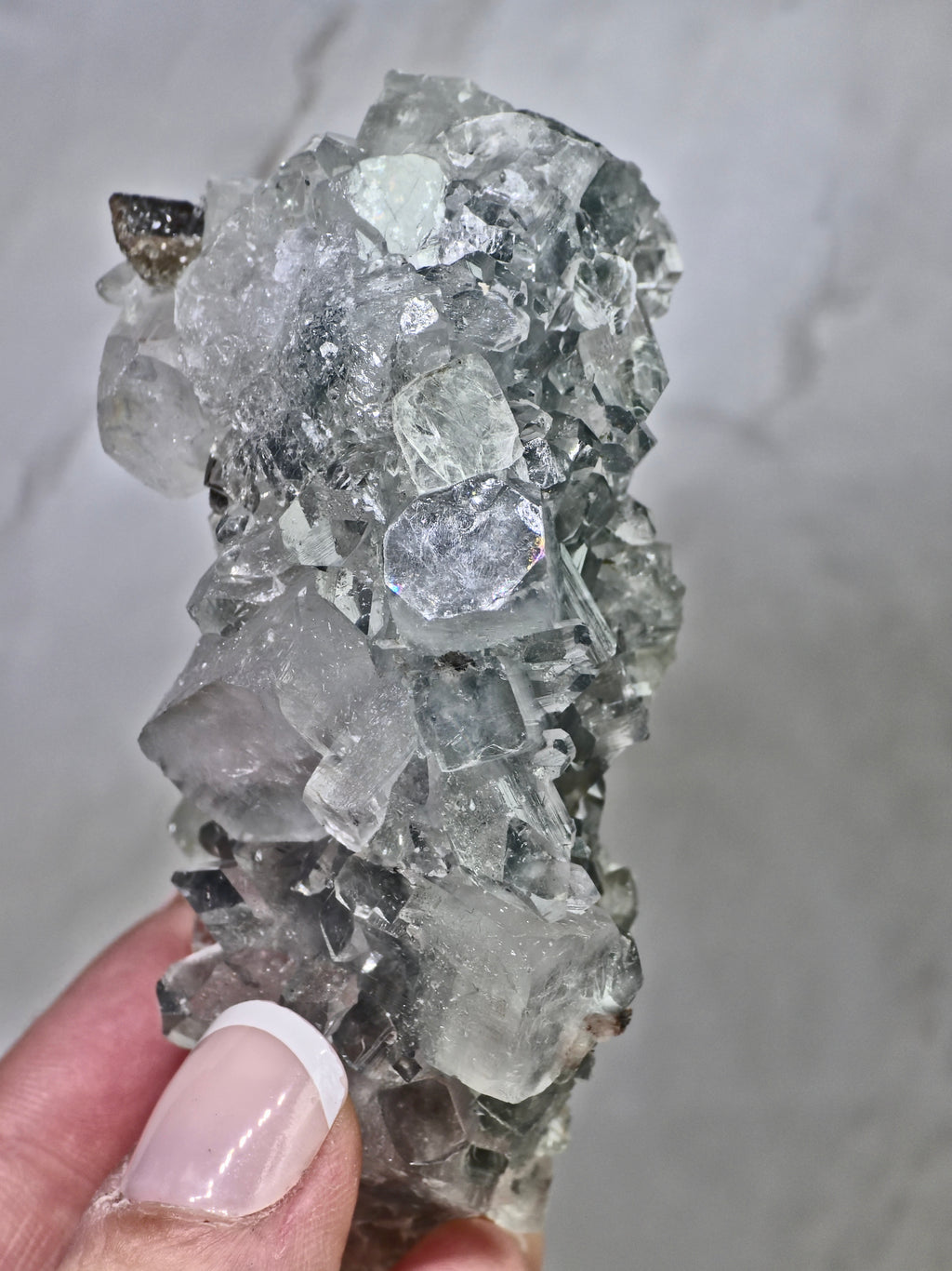 AAA Grade Diamond Apophyllite on Blue Chalcedony with Heulandite & Calcite