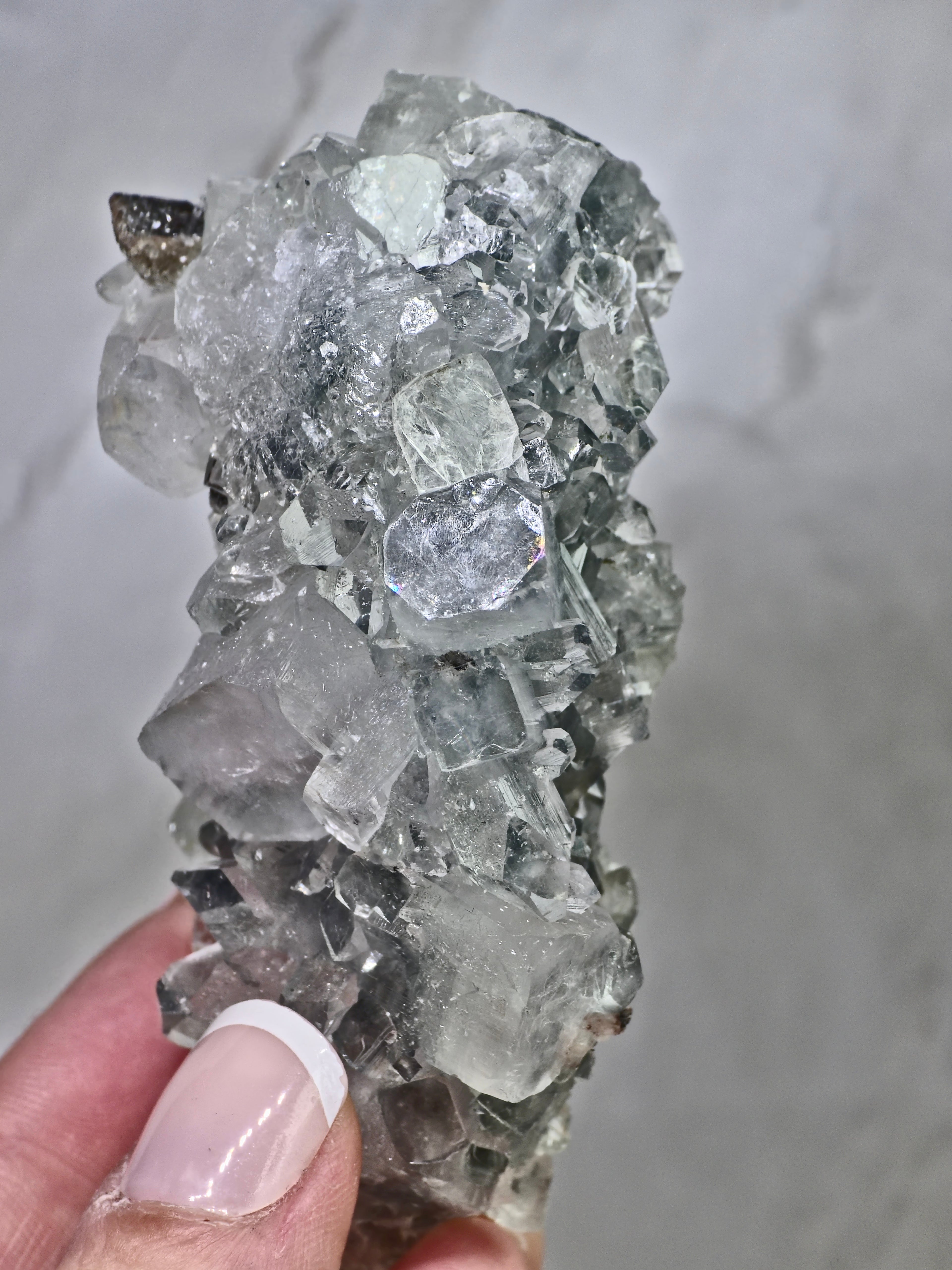 AAA Grade Diamond Apophyllite on Blue Chalcedony with Heulandite & Calcite