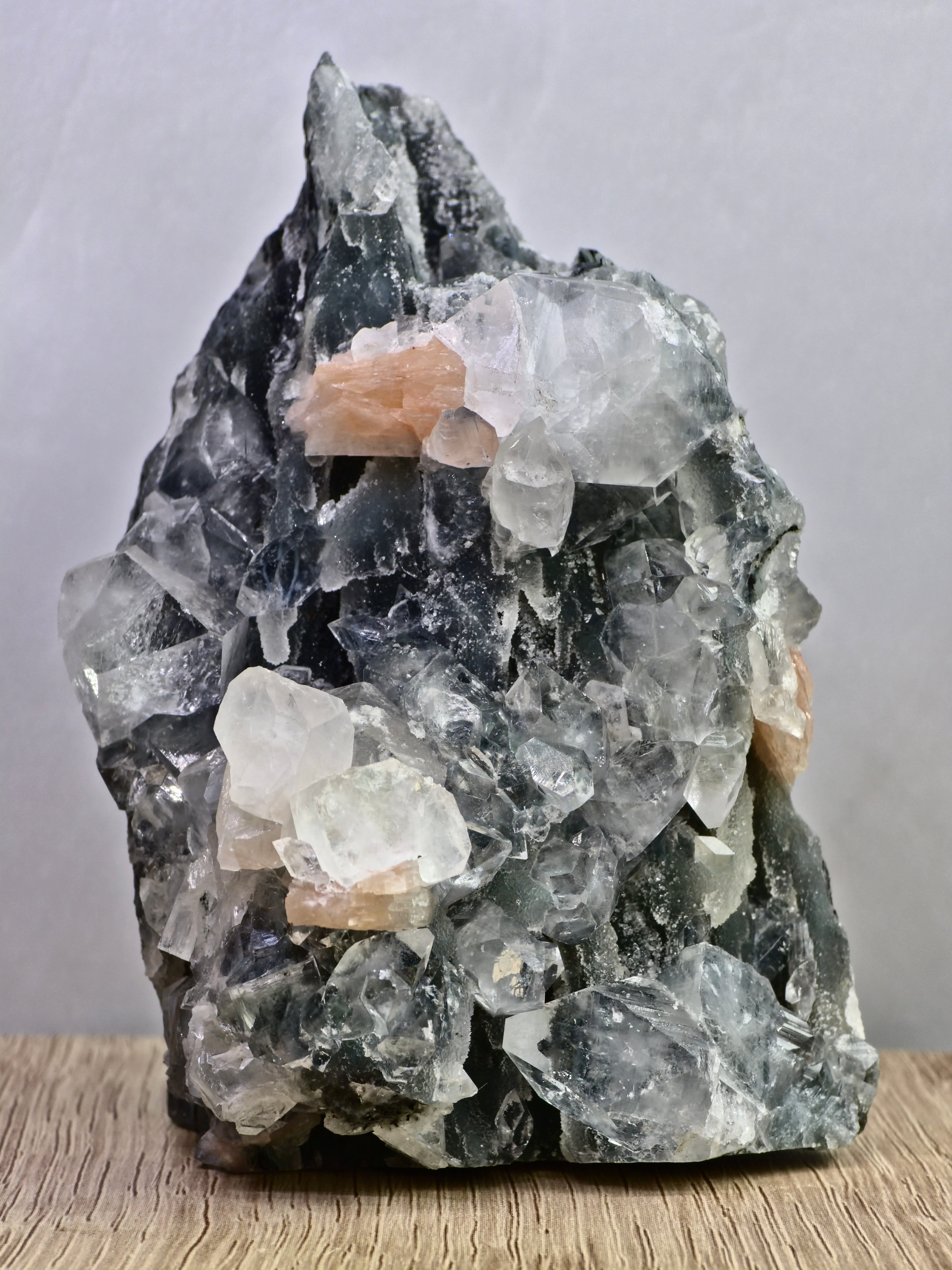 AAA Apophyllite on Blue Chalcedony with Stilbite Cluster