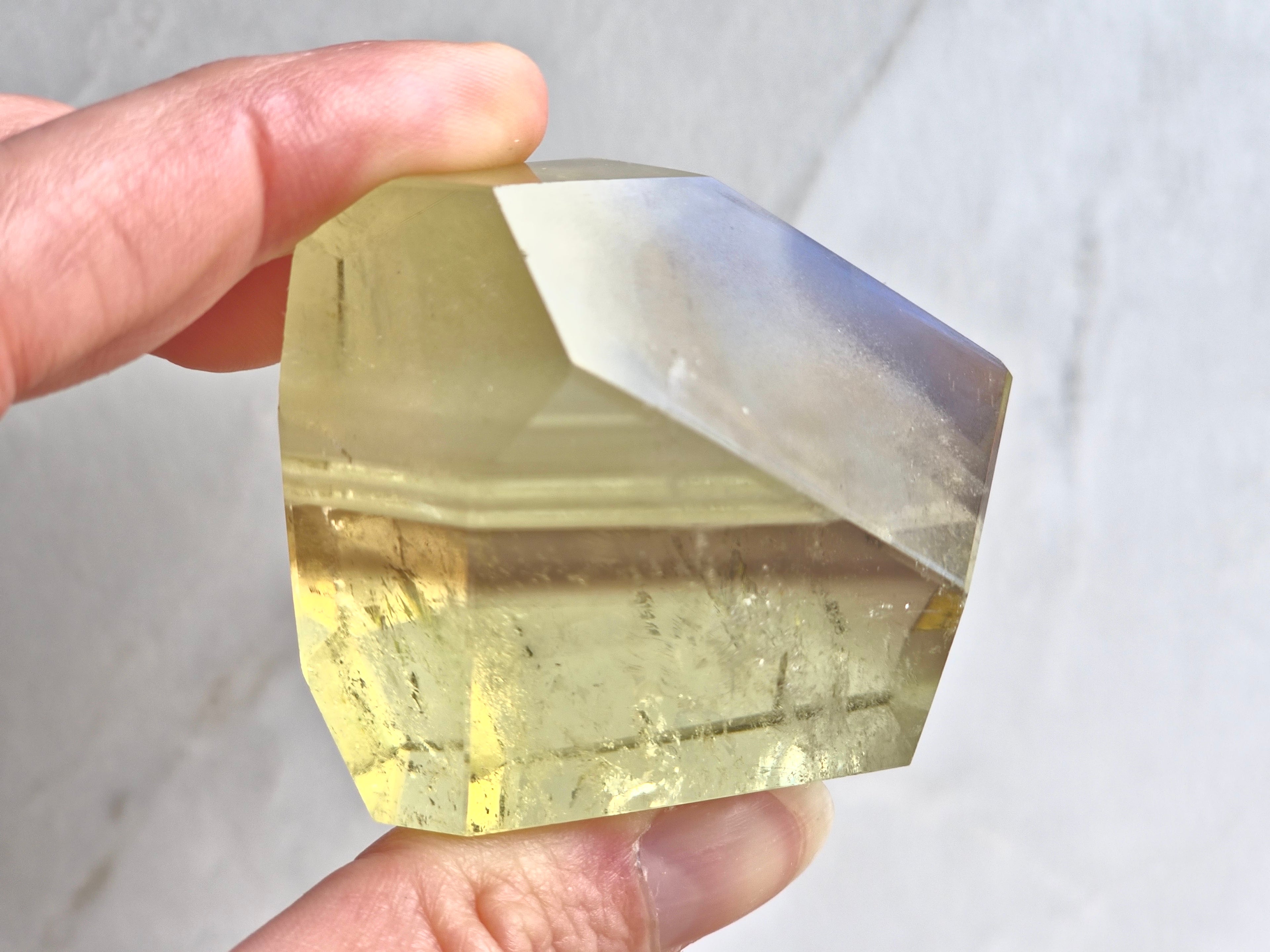 Citrine freeform with white and smoky phantom lines