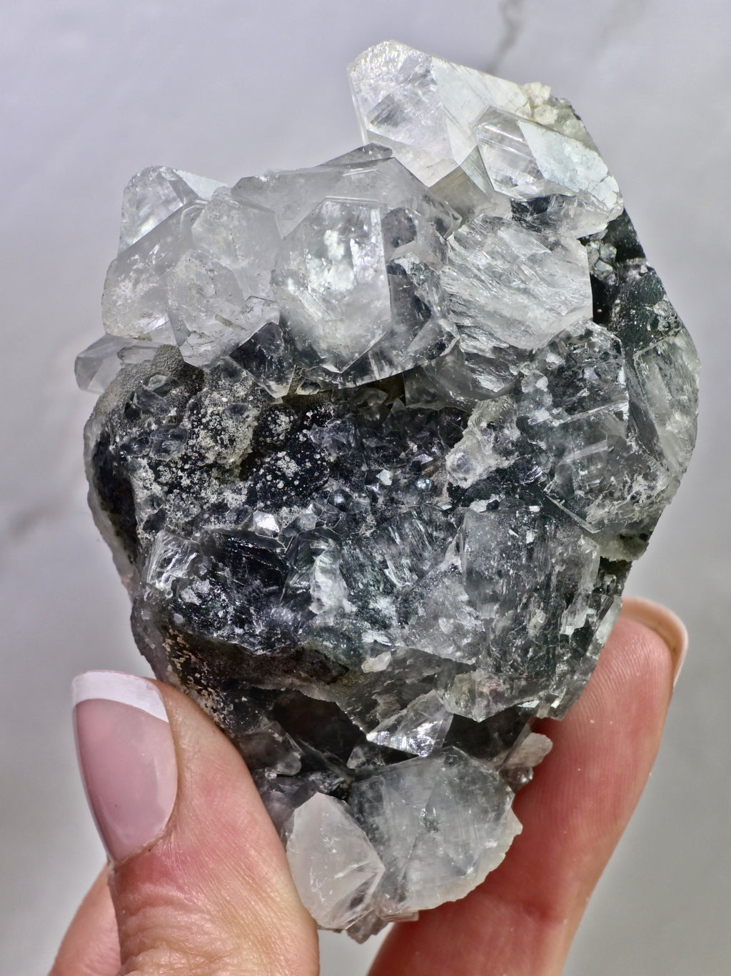 Diamond Apophyllite Cluster on Chalcedony — High Lustre Terminations with Botryoidal Matrix