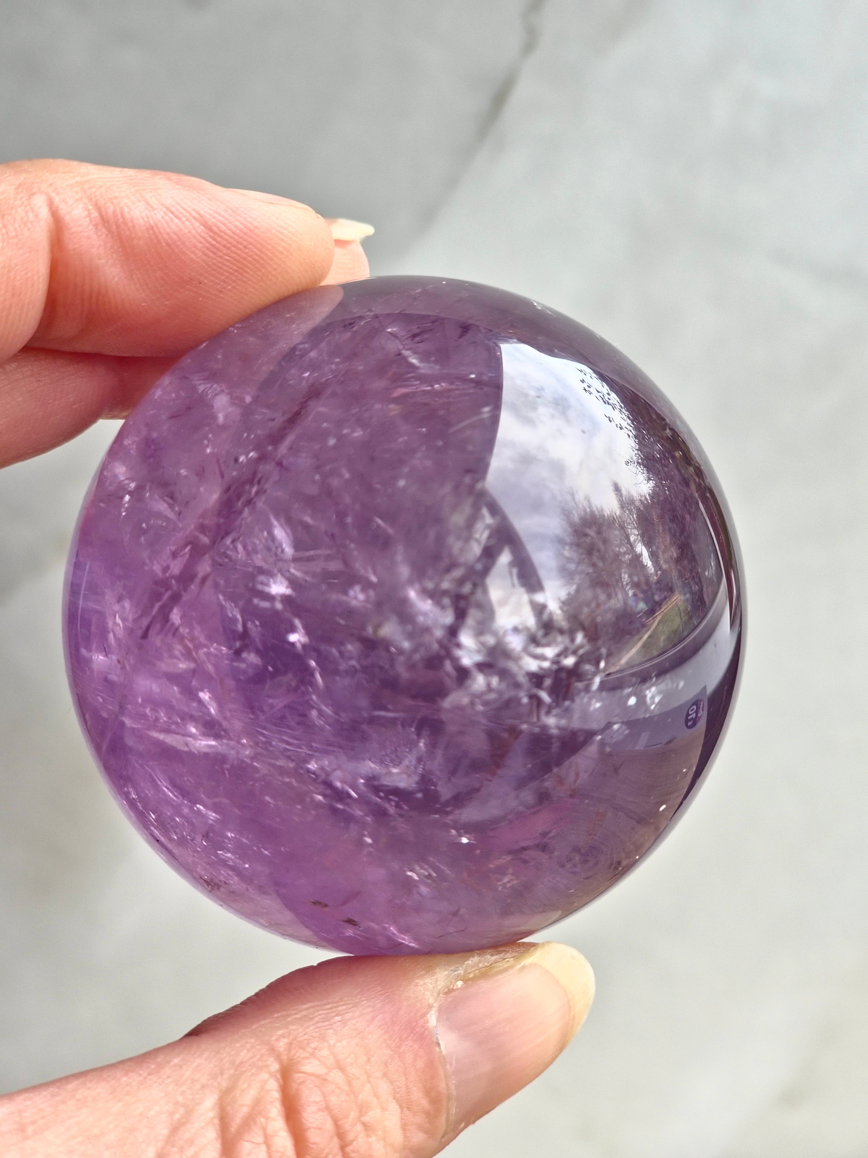 Lavender Amethyst Sphere with Internal Veils & Subtle Rainbow Flash
