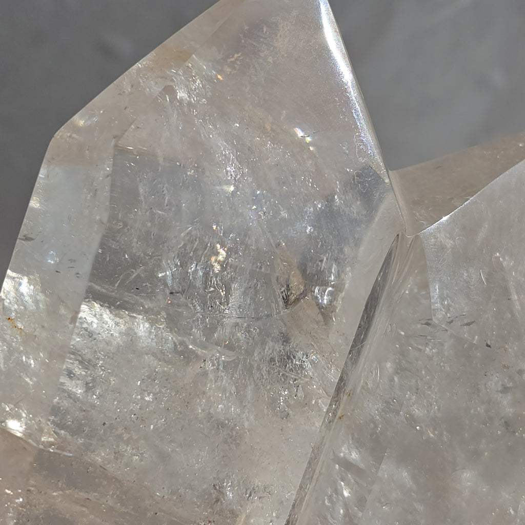 Quartz Twin Tower with Internal Inclusions and Rainbow Refraction.