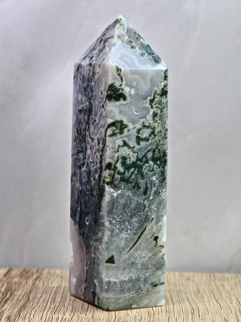 Moss Agate Druzy Tower — Quartz with Natural Inclusions + Open Crystal Pocket