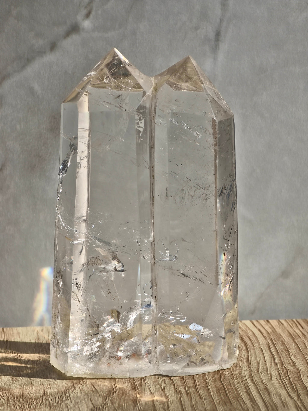 Clear Quartz Twin Tower with rainbow refractions
