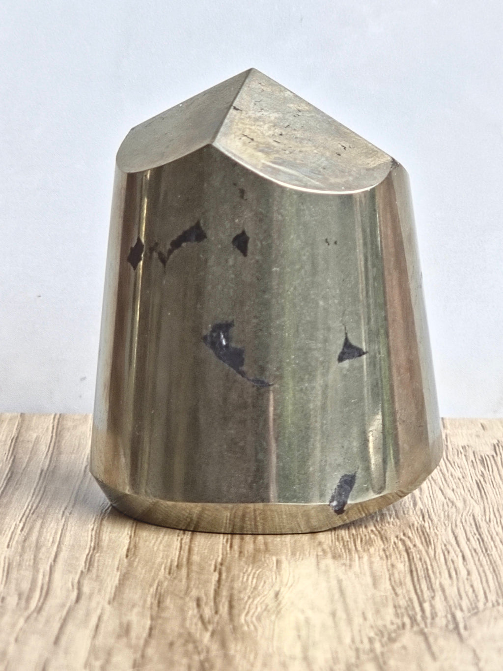 Pyrite Polished Cylinder Tower with Black Tourmaline Inclusions