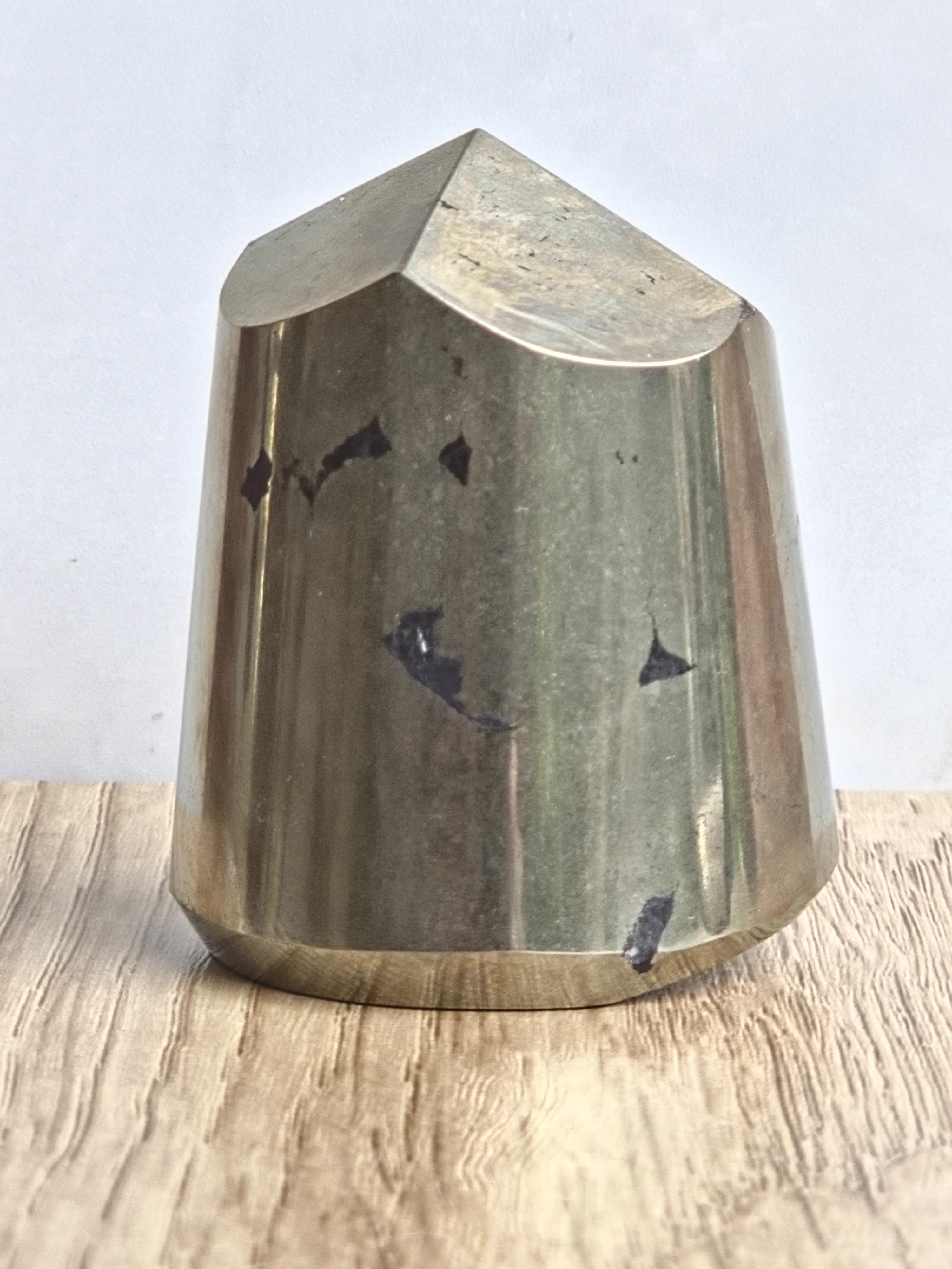 Pyrite Polished Cylinder Tower with Black Tourmaline Inclusions