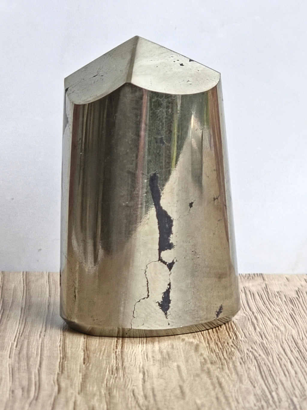 Pyrite Polished Cylinder Tower with Black Tourmaline Inclusion