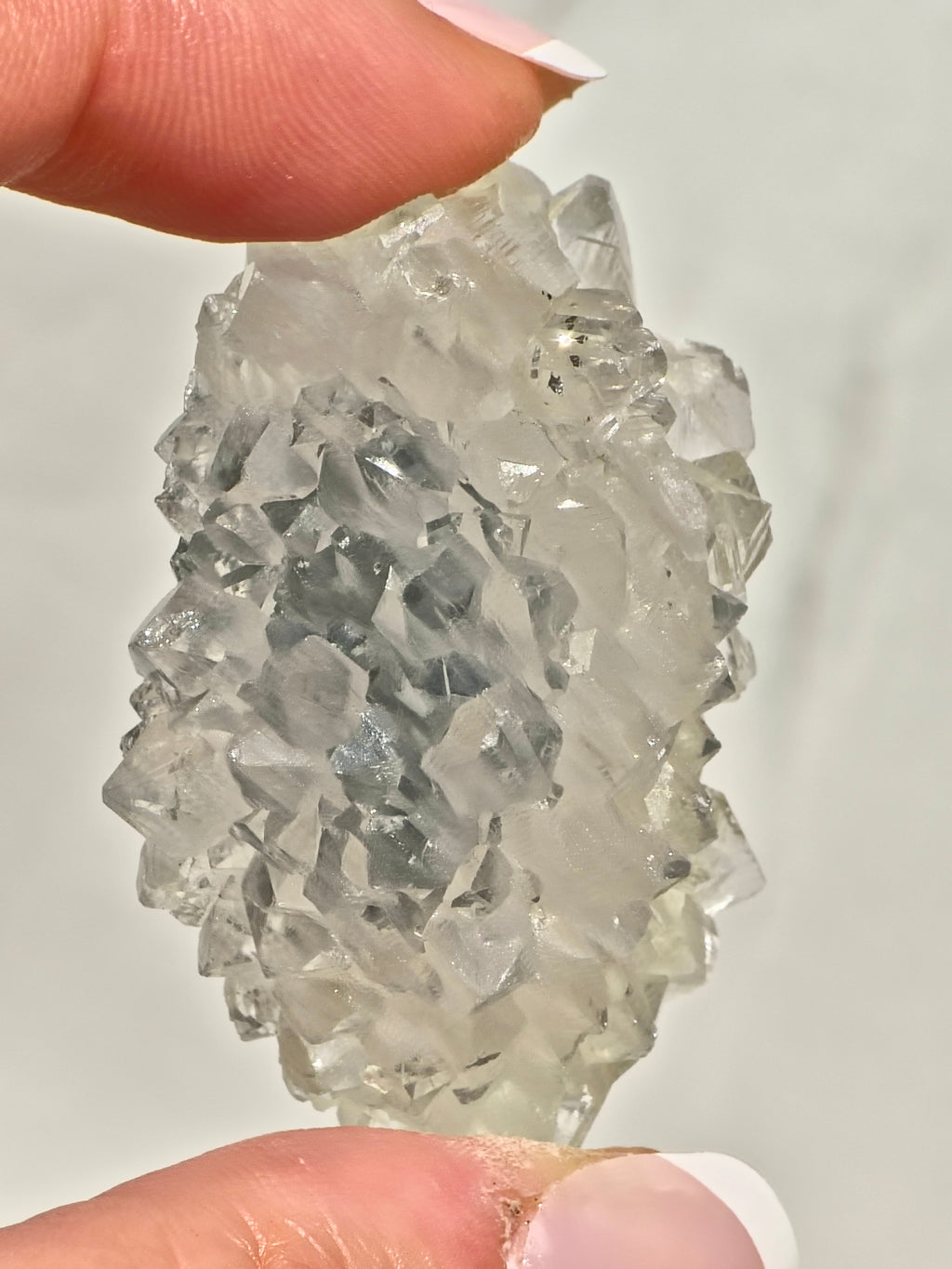Radiating “Flower Formation” Apophyllite on Blue Chalcedony Cluster (AAA Grade)