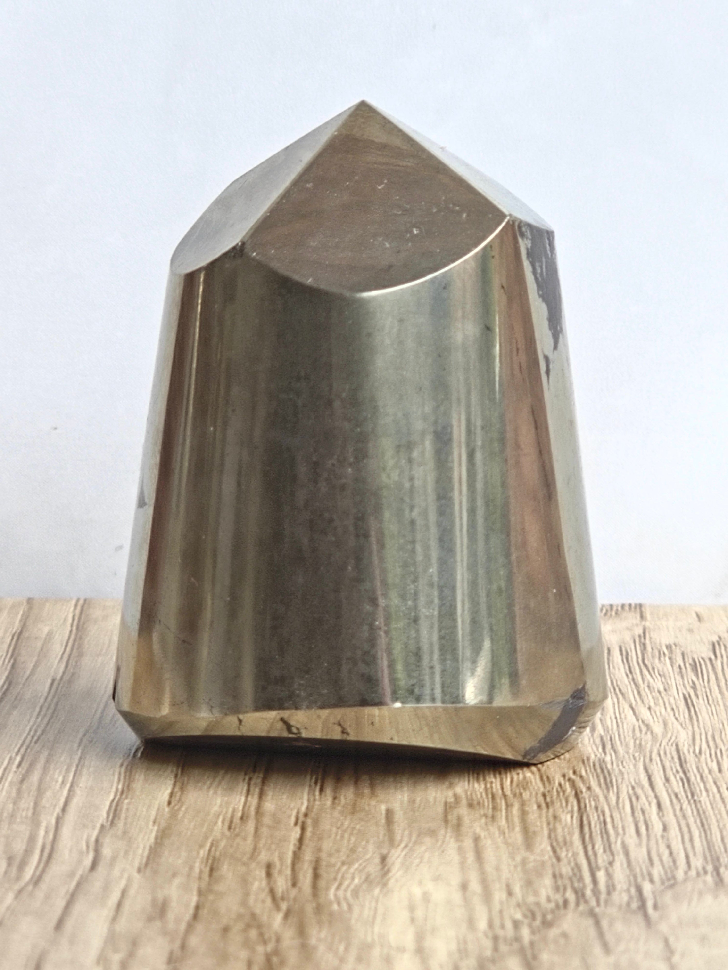 Pyrite Polished Cylinder Tower with Black Tourmaline Inclusions
