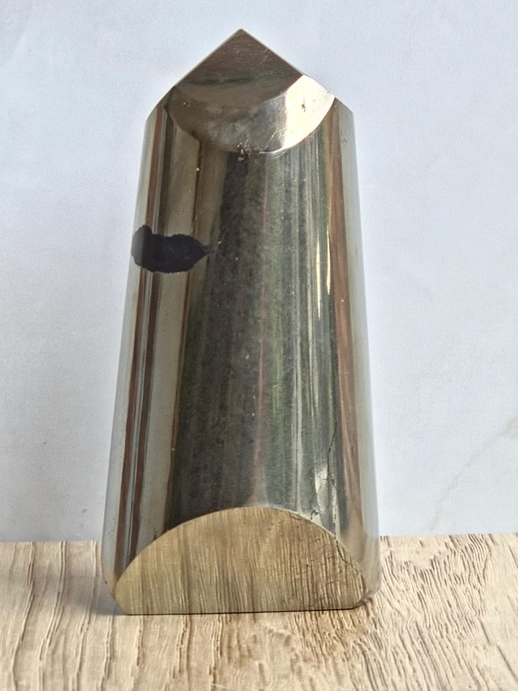 Pyrite Polished Cylinder Tower with Black Tourmaline Inclusion
