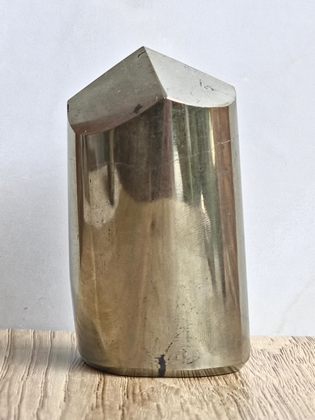 Pyrite Polished Cylinder Tower with Black Tourmaline Inclusion