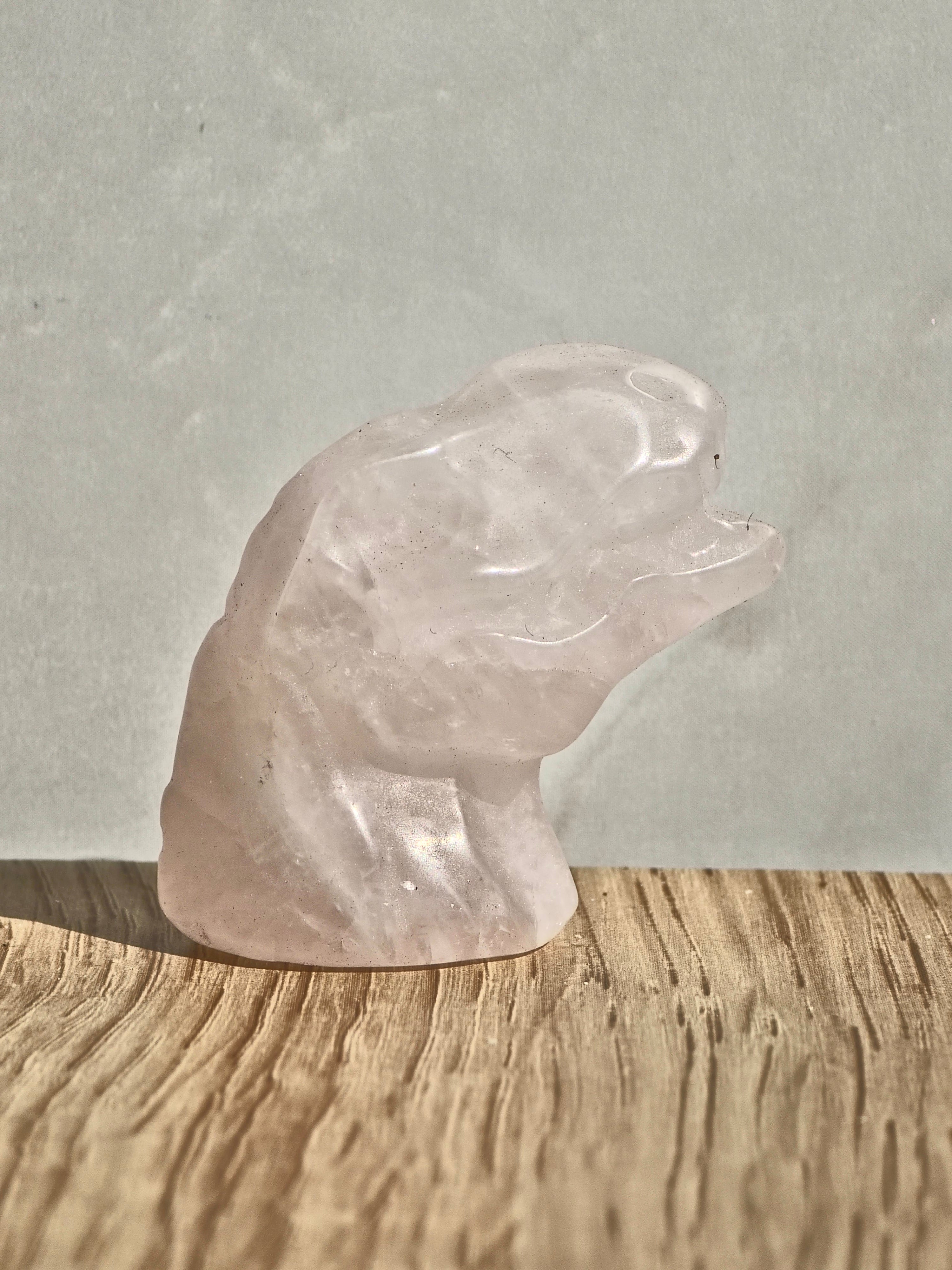 Rose quartz dinosaur head