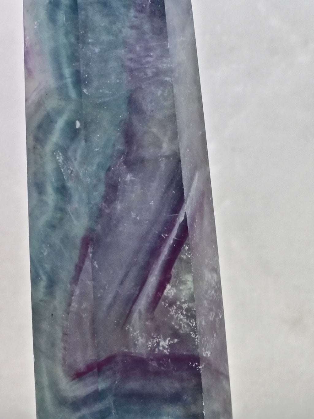 Banded Fluorite Tower — Purple & Blue Zoning with Layered Growth Structure